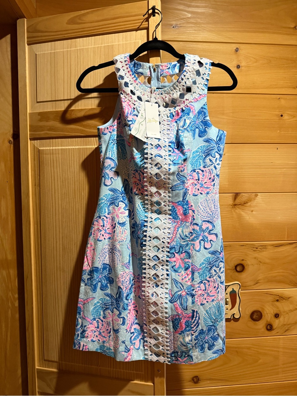 Lilly Pulitzer Pink & Blue Cutout-Trim Shell-Print Shift Dress